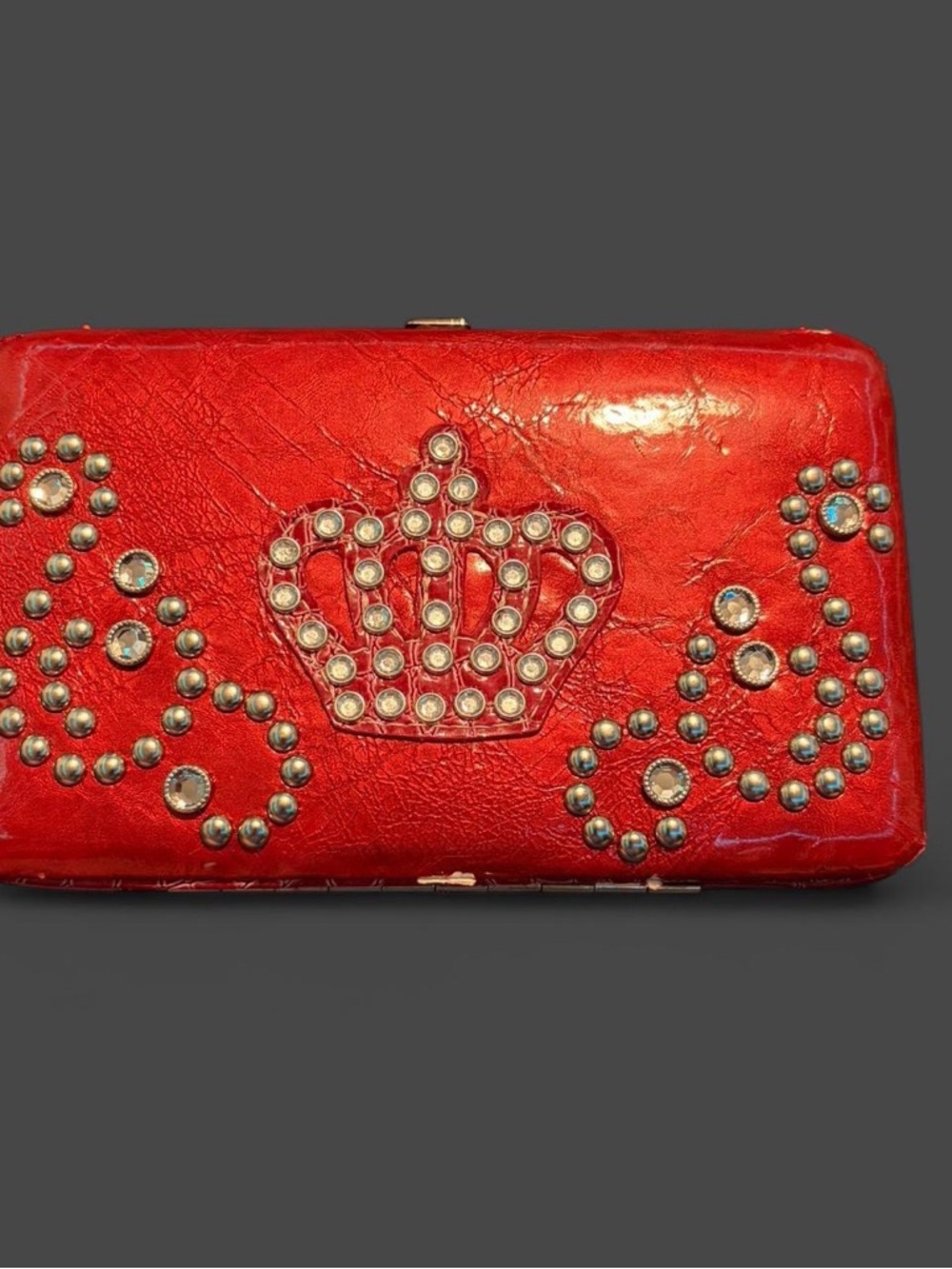 Red Crystal Crown Studded Women's Clutch